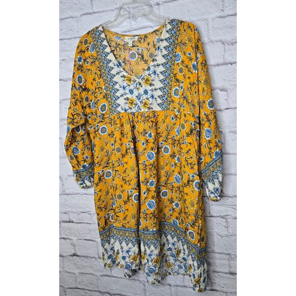 Umgee Dress Womens Small Yellow Floral Boho Hippie Garden Party Colorful - Picture 2 of 7